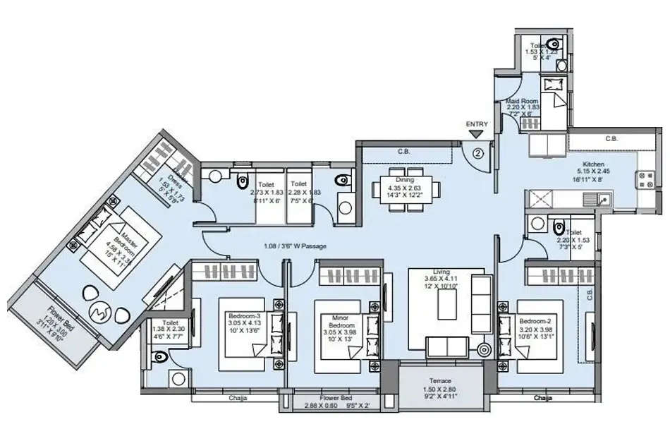 Floor plan for 4 BHK