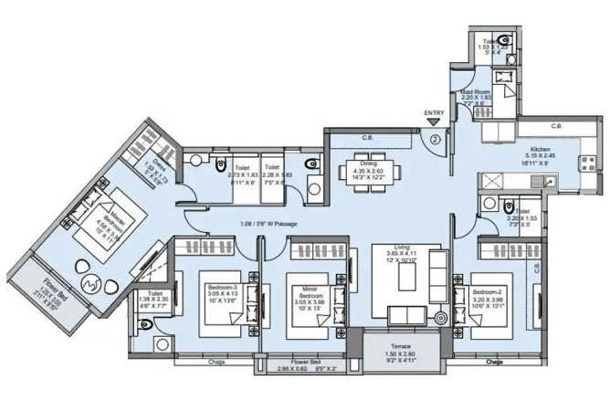L&T West Square Seawoods - Floor plan 4 BHK 1600 Sq.ft