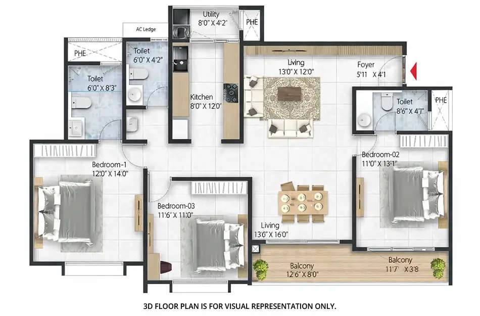 Floor plan for 2 BHK