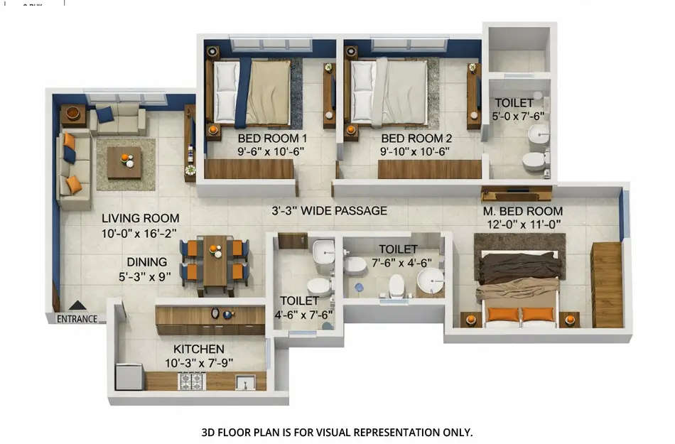 Floor plan for 3 BHK