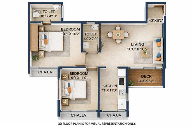 Satyam Next Level Kharghar - Floor plan 2 BHK 678 Sq.ft