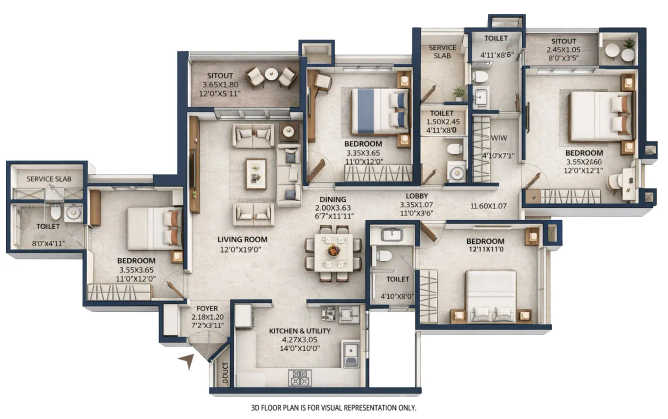 Yoo Pristine Akurdi - Floor plan 4 BHK 1512 Sq.ft