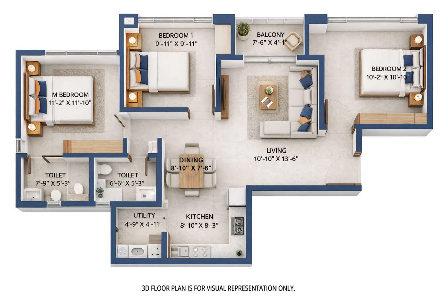 Floor plan for 3 BHK