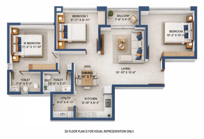 Embassy Edge Navarathna Agrahara - Floor plan 3 BHK 1241 Sq.ft