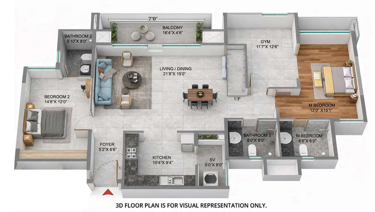 Floor plan for 3 BHK