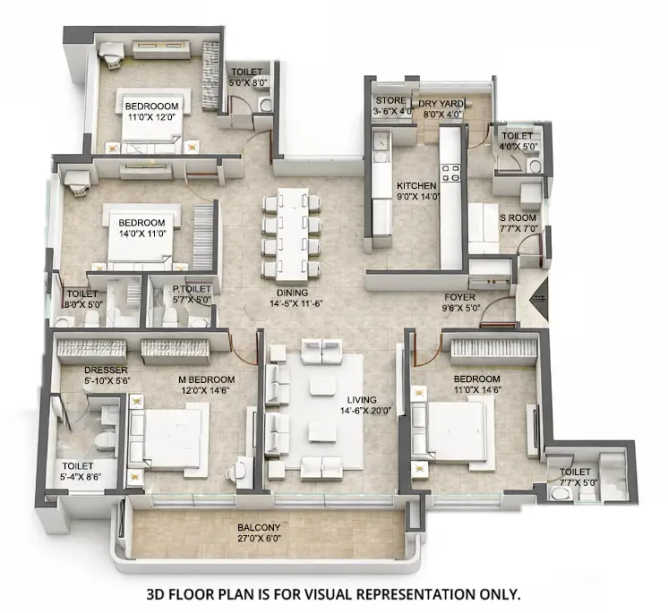 Raymond Invictus by GS Bandra - Floor plan 4 BHK 1928 Sq.ft