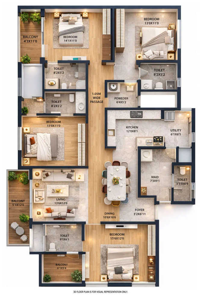 The Prestige City Sarjapura - Floor plan 4 BHK 2400 Sq.ft