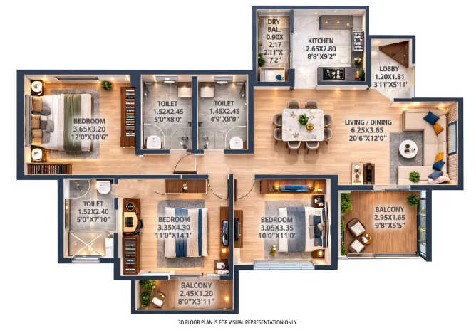 VTP Vibrance Baner - Floor plan 3 BHK 1085 Sq.ft