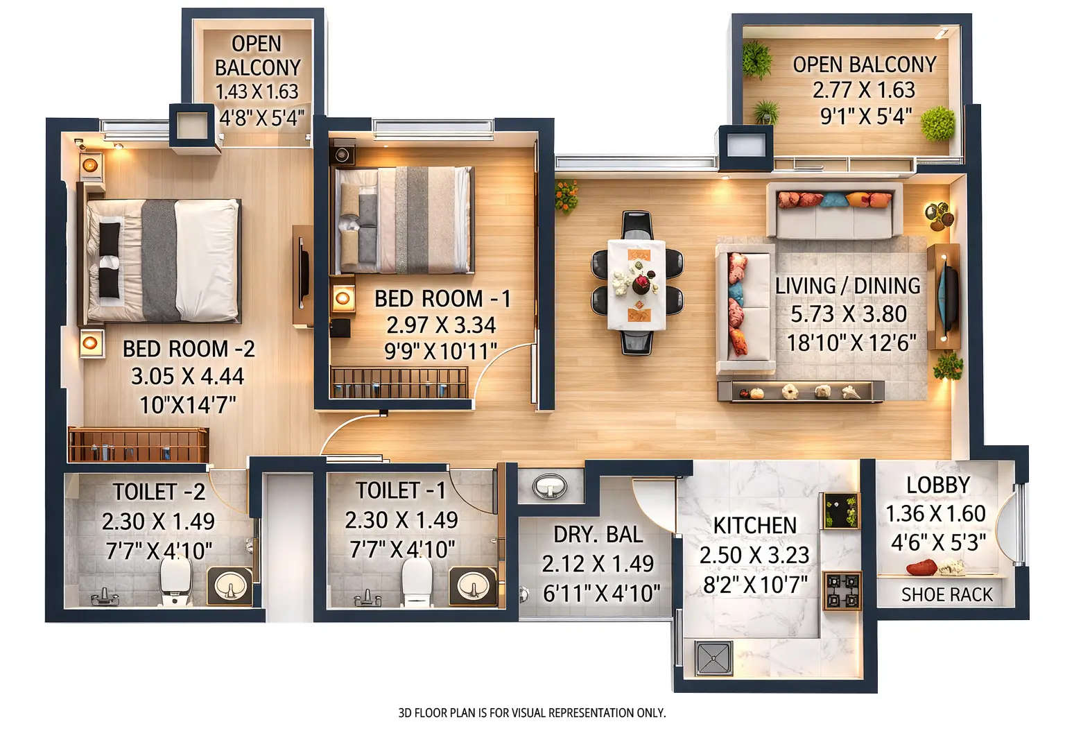 Floor plan for 2 BHK