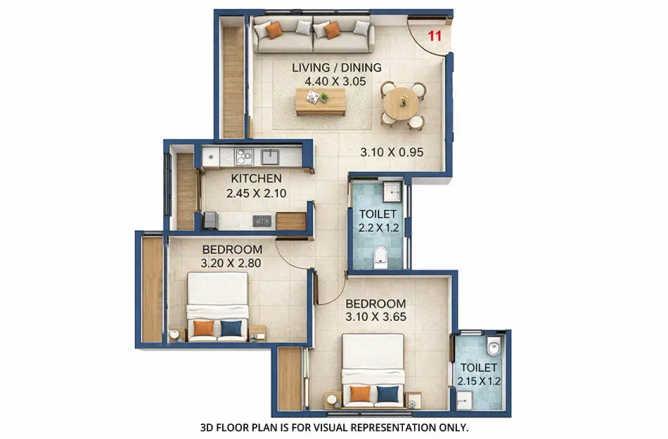 Bhagwati Elysia 1 Pushpak Nagar - Floor plan 2 BHK 750 Sq.ft