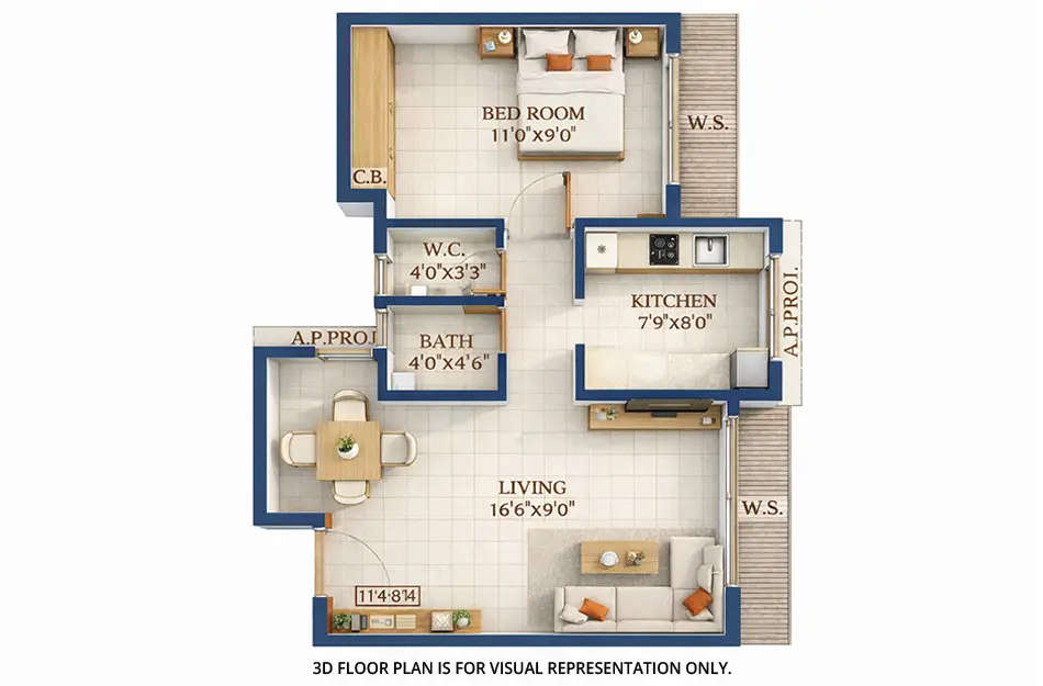 Floor plan for 1 BHK