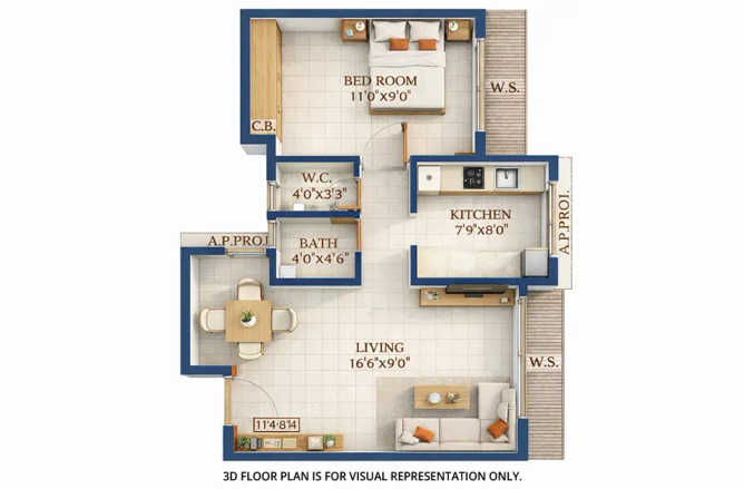 Gami Teesta Taloja - Floor plan 1 BHK 370 Sq.ft