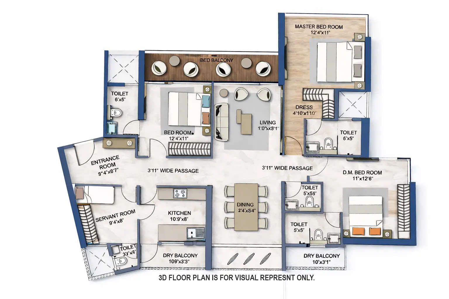 Floor plan for 3 BHK