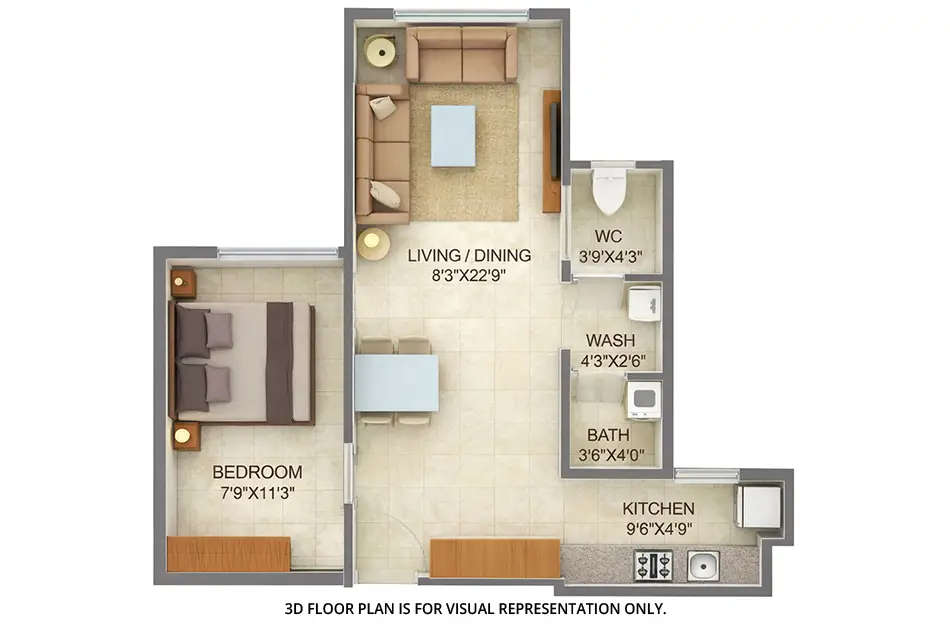 Floor plan for 1 BHK