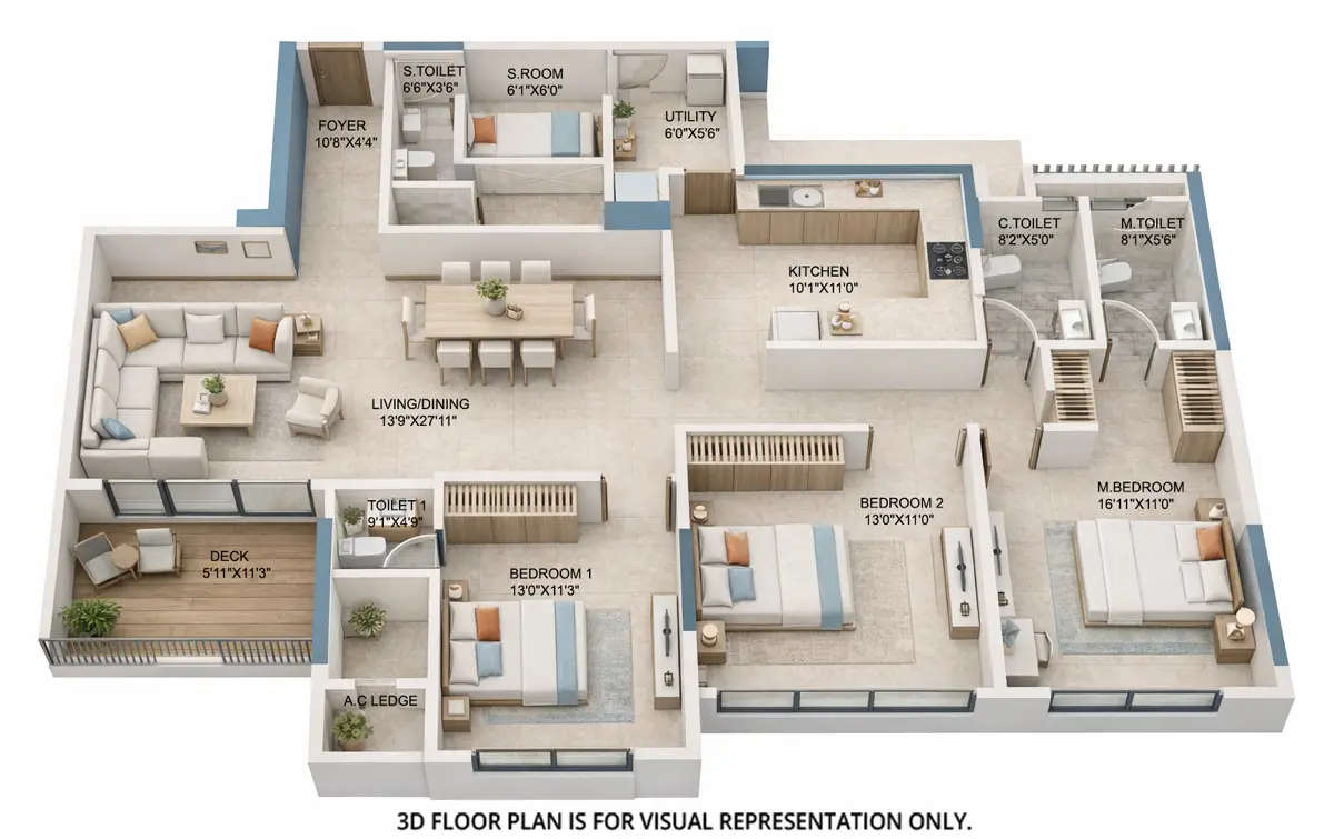 Floor plan for 3 BHK