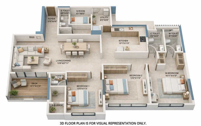 Adani Ten BKC Bandra - Floor plan 3 BHK 1415 Sq.ft