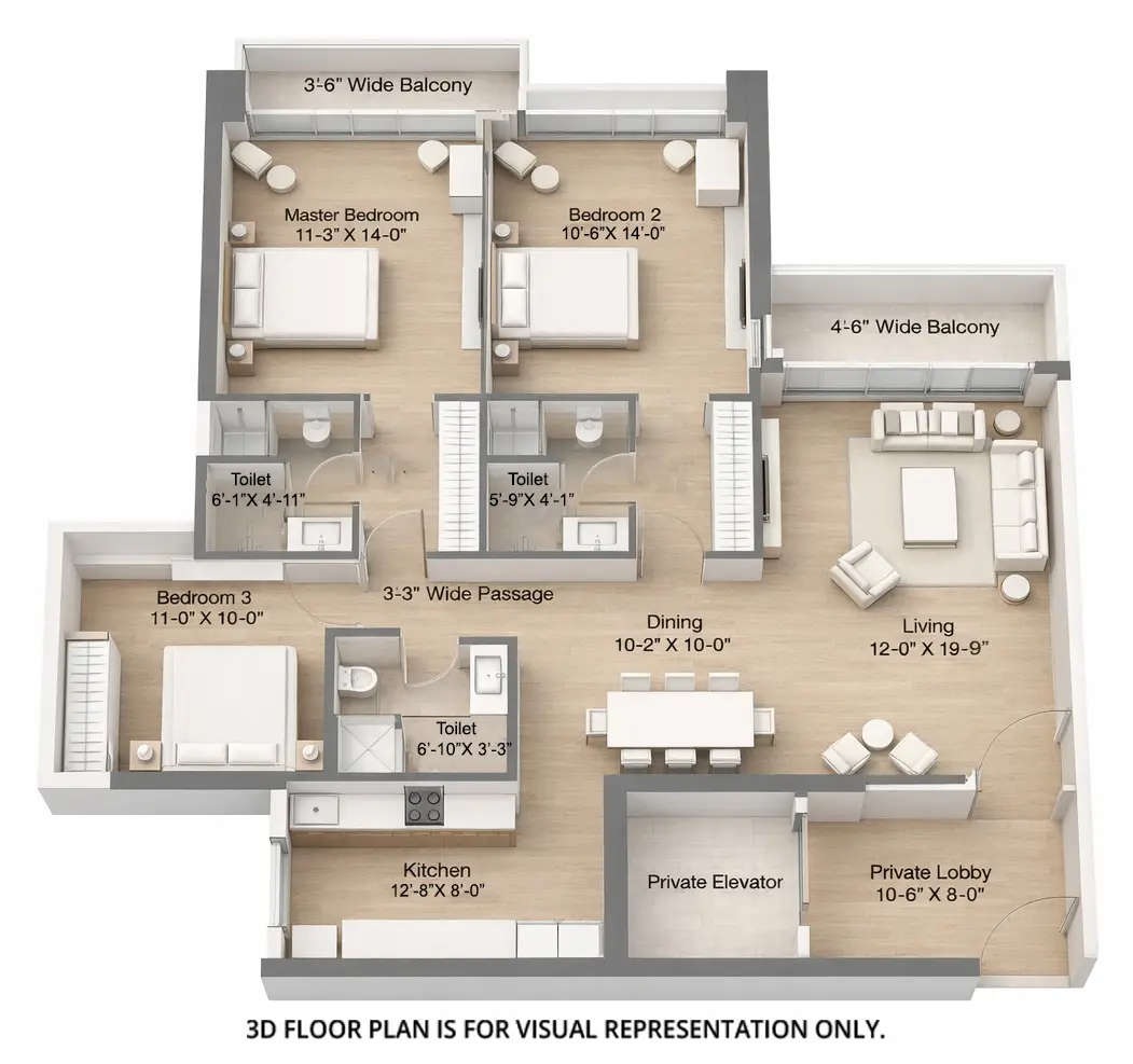 Floor plan for 3 BHK
