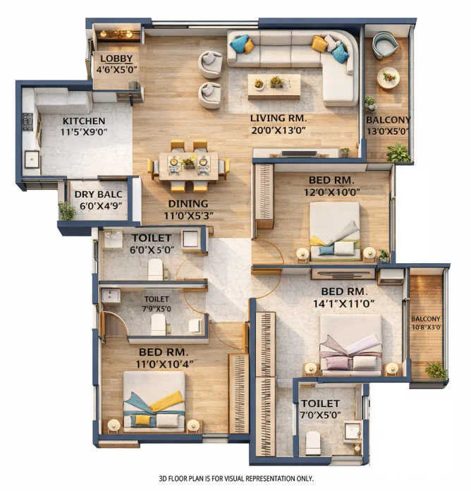 Varma Infinity Evana Punawale - Floor plan 3 BHK 1210 Sq.ft