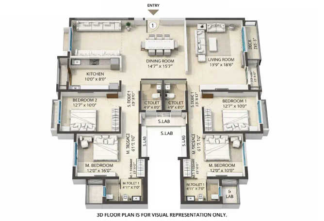 Sheth Vasant Lawns Majiwada - Floor plan 4 BHK 1680 Sq.ft
