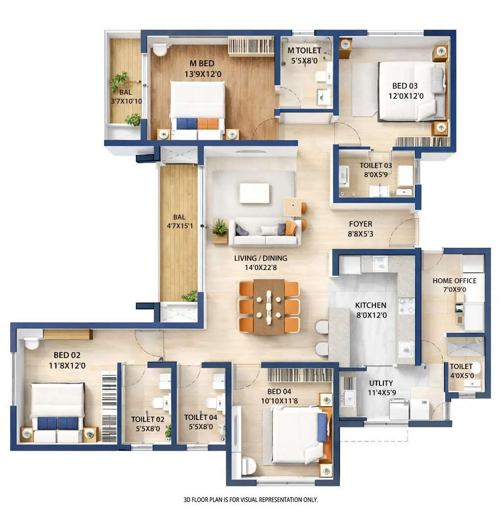 Floor plan for 3 BHK