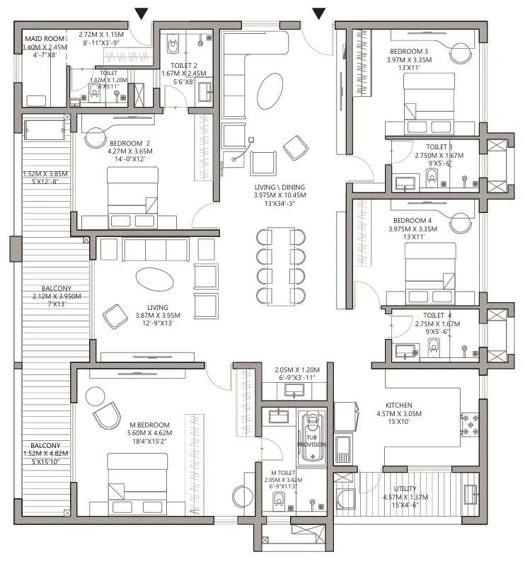 Floor plan for 4 BHK