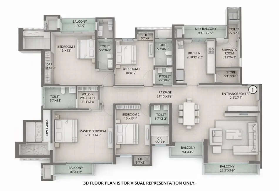 Floor plan for 4 BHK