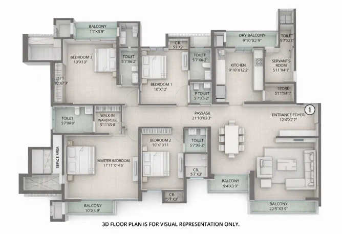 Sheth Avalon Majiwada - Floor plan 4 BHK 1847 Sq.ft