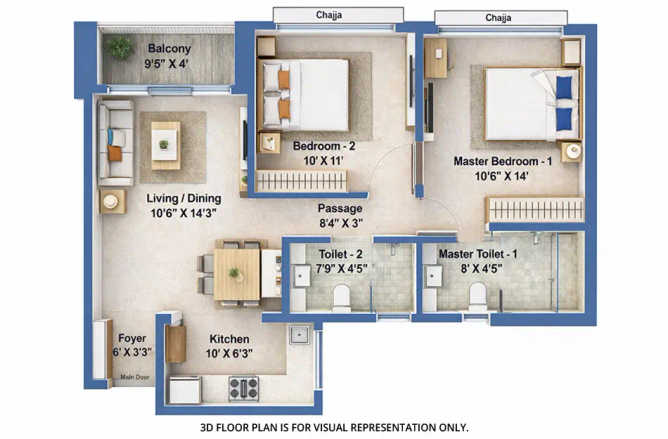Raheja World Residences Juinagar - Floor plan 2 BHK 716 Sq.ft