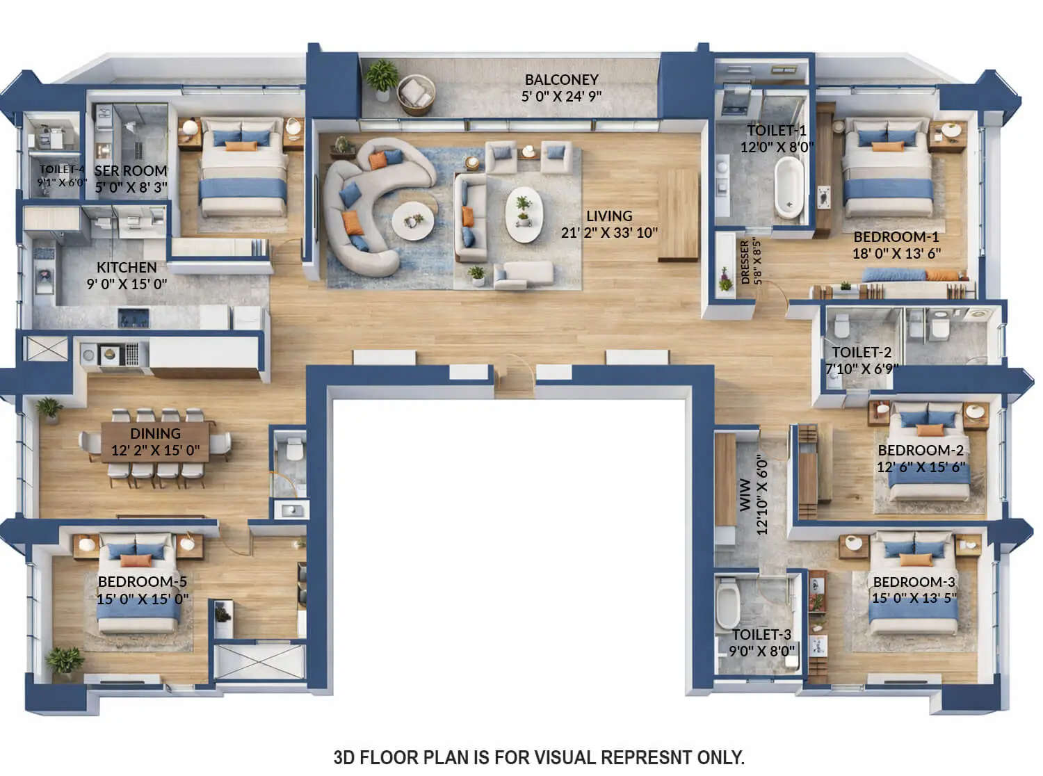 Floor plan for 5 BHK
