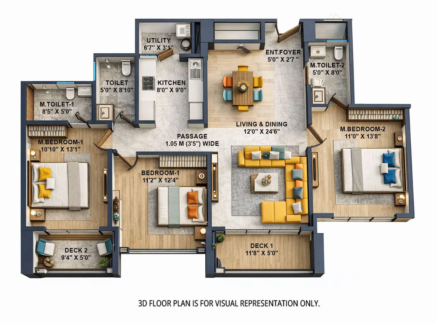 Floor plan for 3 BHK