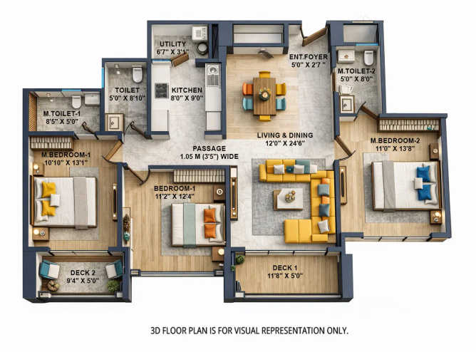 K Raheja Galaxy Mohammed Wadi - Floor plan 3 BHK 1175 Sq.ft