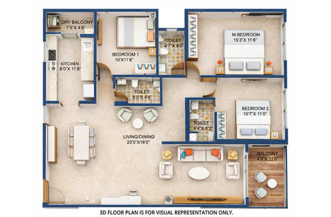 Inspira One Bandra - Floor plan 3 BHK 1365 Sq.ft