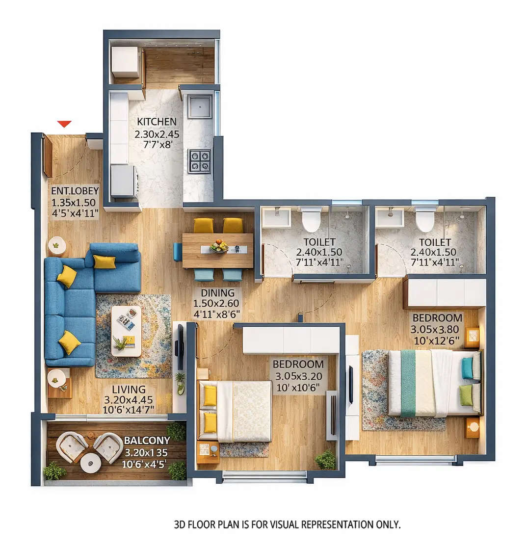 Floor plan for 2 BHK