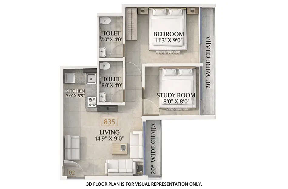 Floor plan for 2 BHK