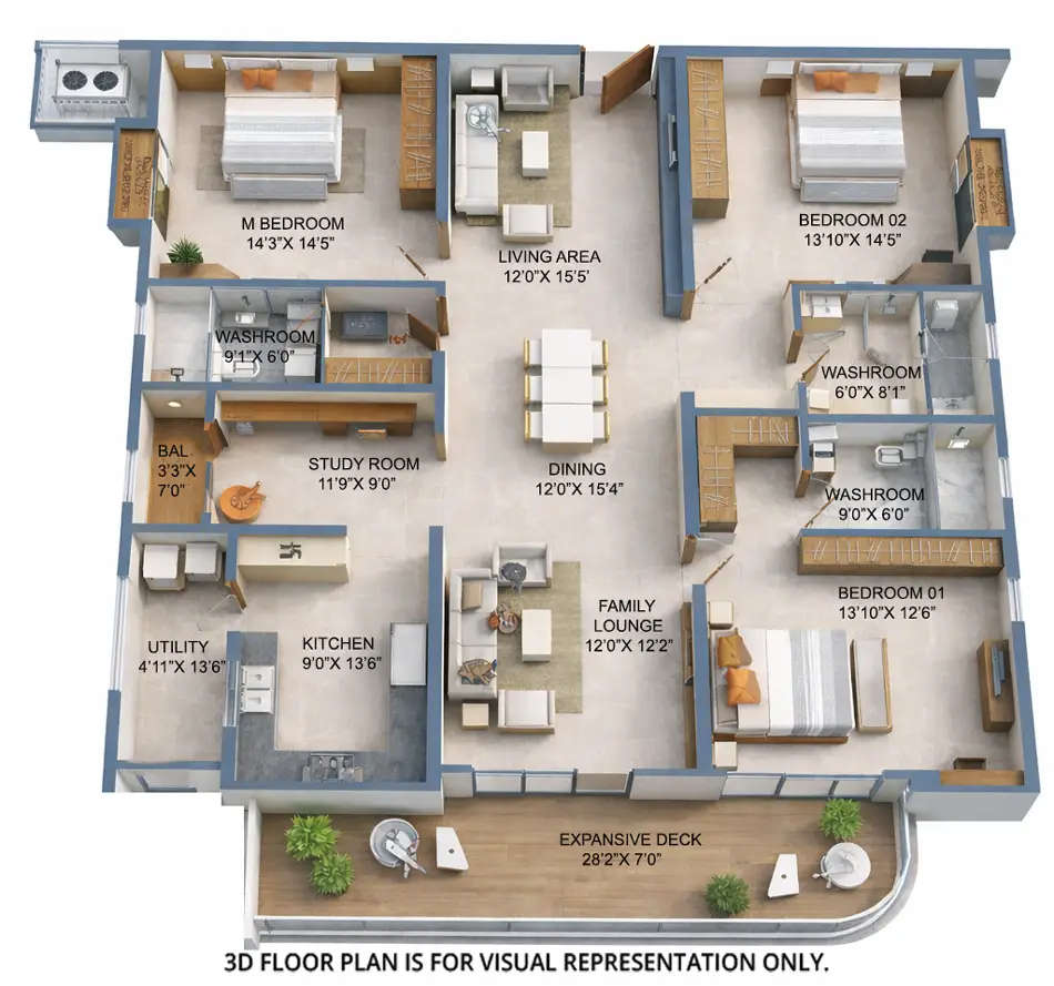 Floor plan for 3 BHK
