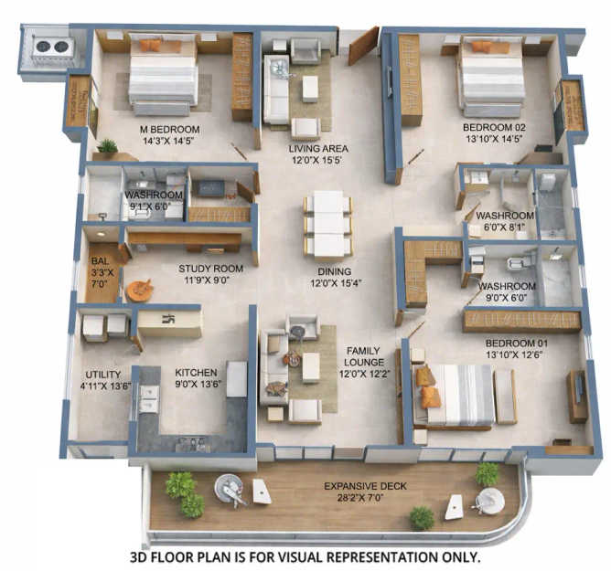 Brigade Gateway Kokapet - Floor plan 3 BHK 3067 Sq.ft