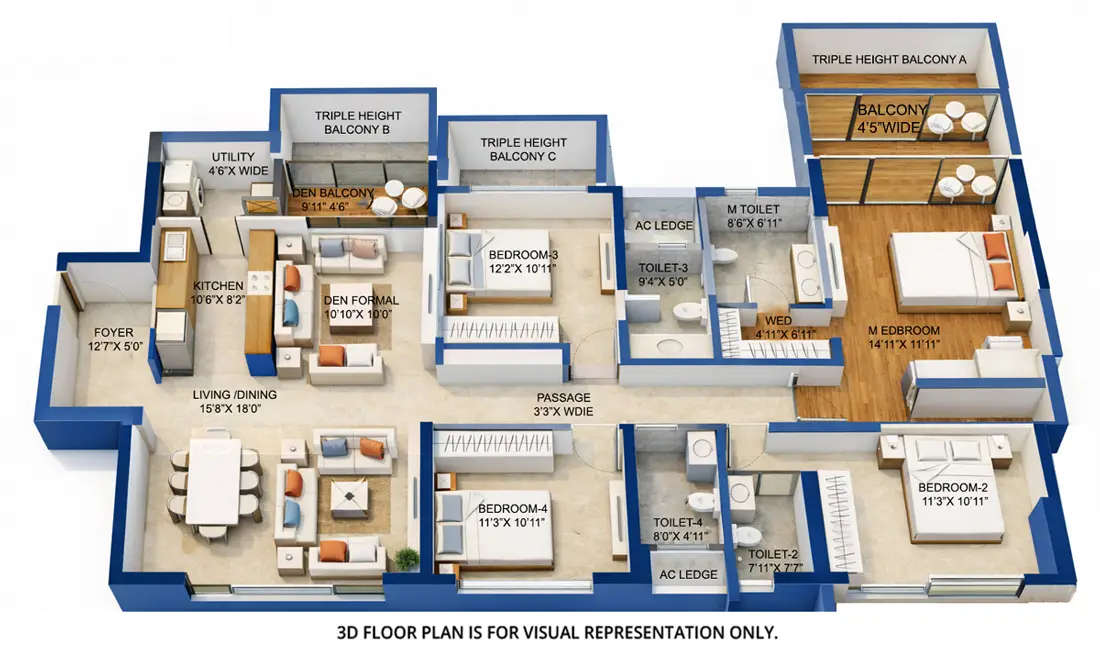 Floor plan for 4 BHK