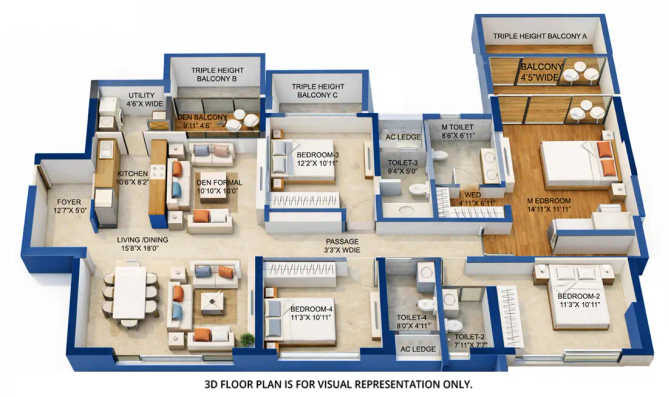 Godrej Blue New Alipore - Floor plan 4 BHK 2500 Sq.ft