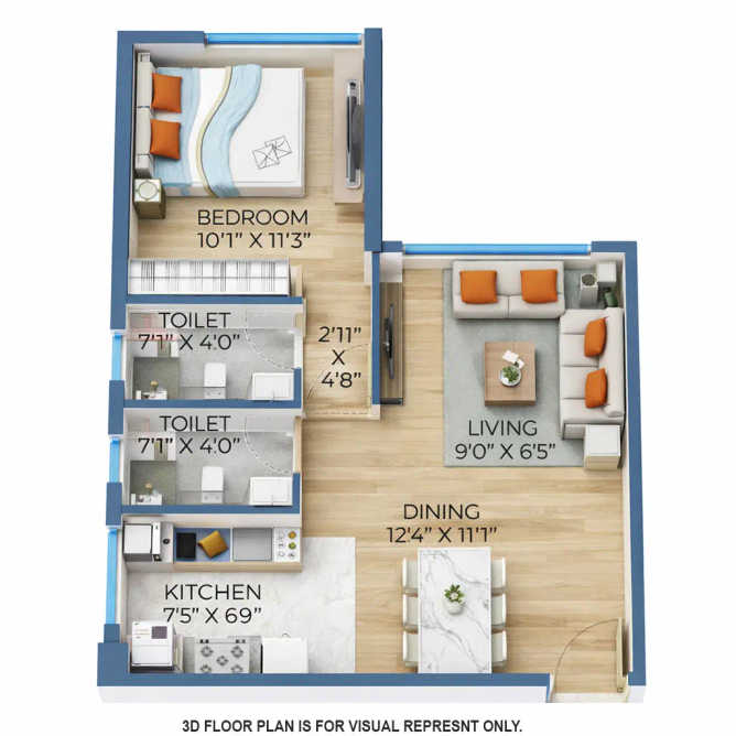 Suraj Aureva Prabhadevi - Floor plan 1 BHK 444 Sq.ft