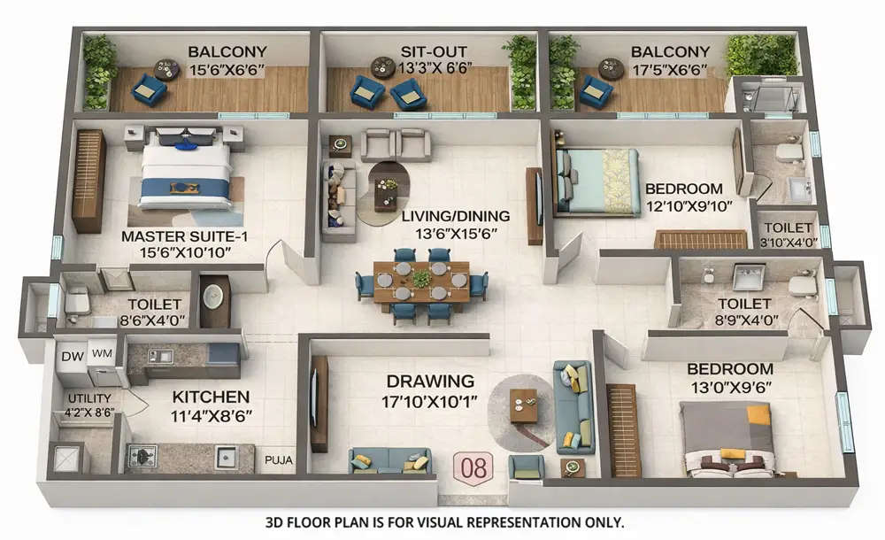 Floor plan for 3 BHK