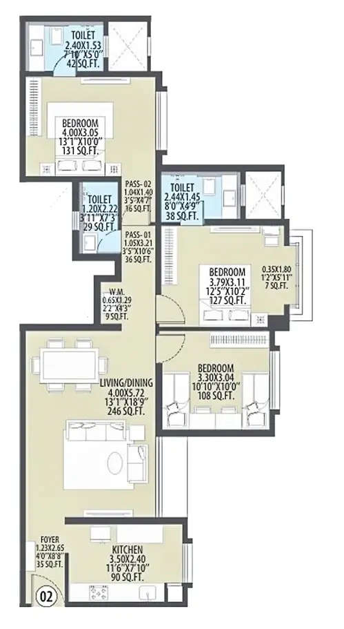 Floor plan for 2.5 BHK