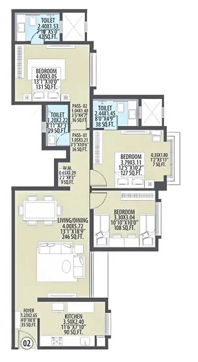 Hubtown Rising City Ghatkopar - Floor plan 2.5 BHK 1029 Sq.ft