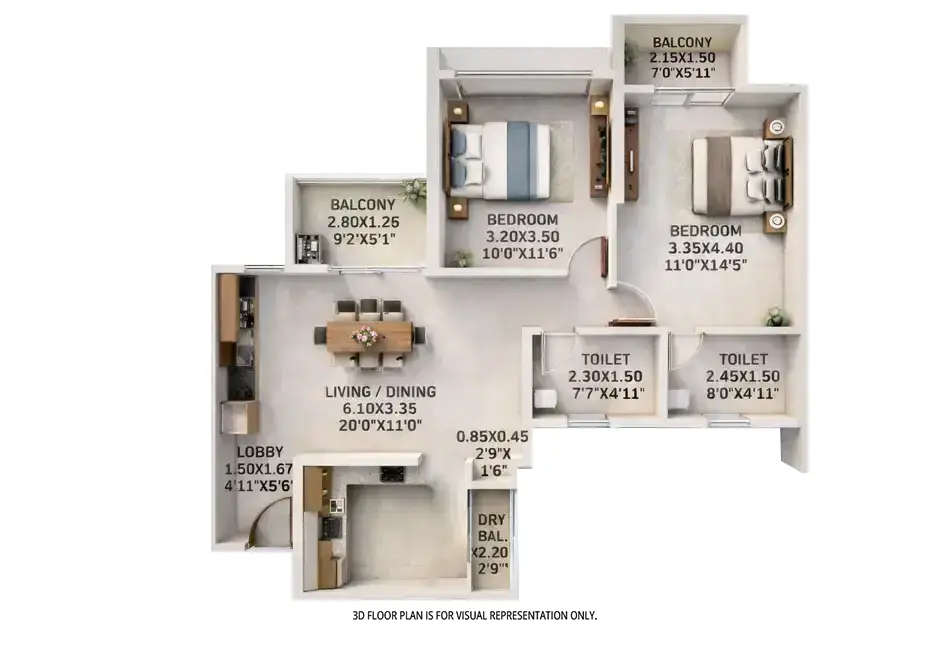 Floor plan for 2 BHK