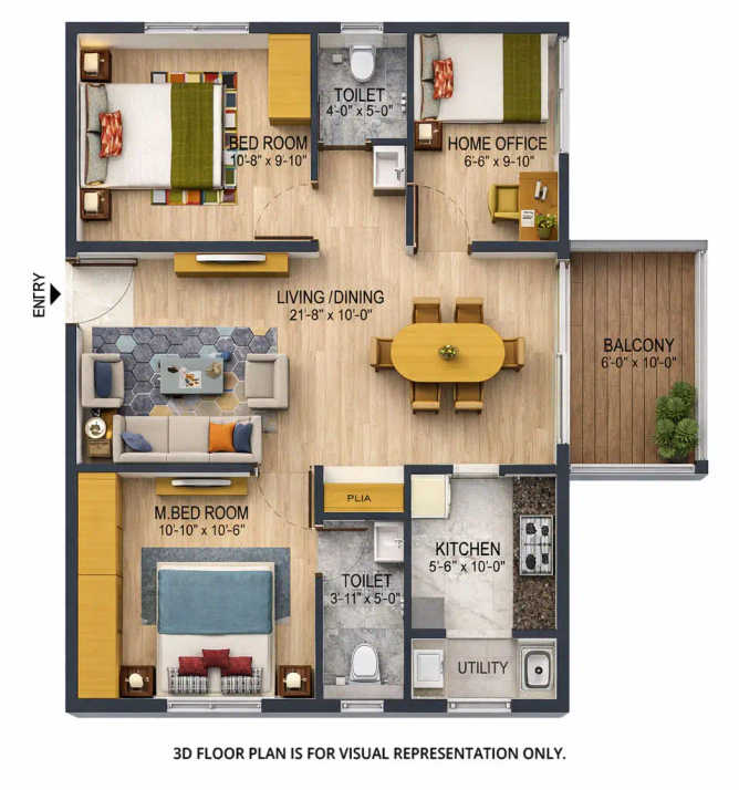 Urbanrise On Cloud 33 Bachupally - Floor plan 2.5 BHK 1110 Sq.ft