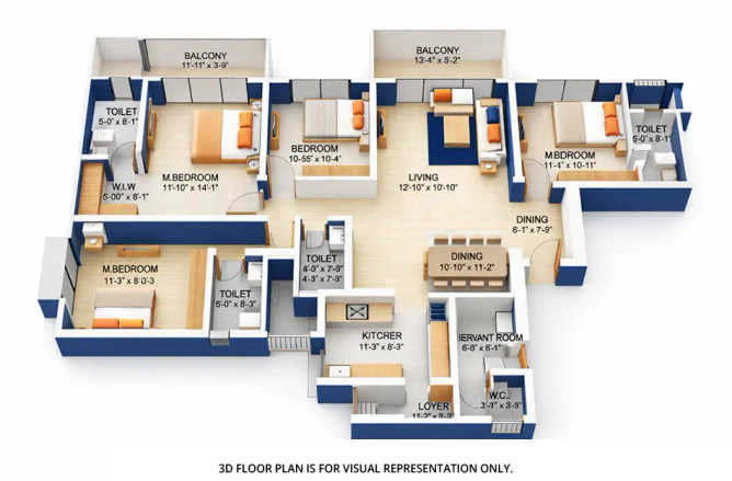 Runwal Opulent Dombivali - Floor plan 4 BHK 1500 Sq.ft
