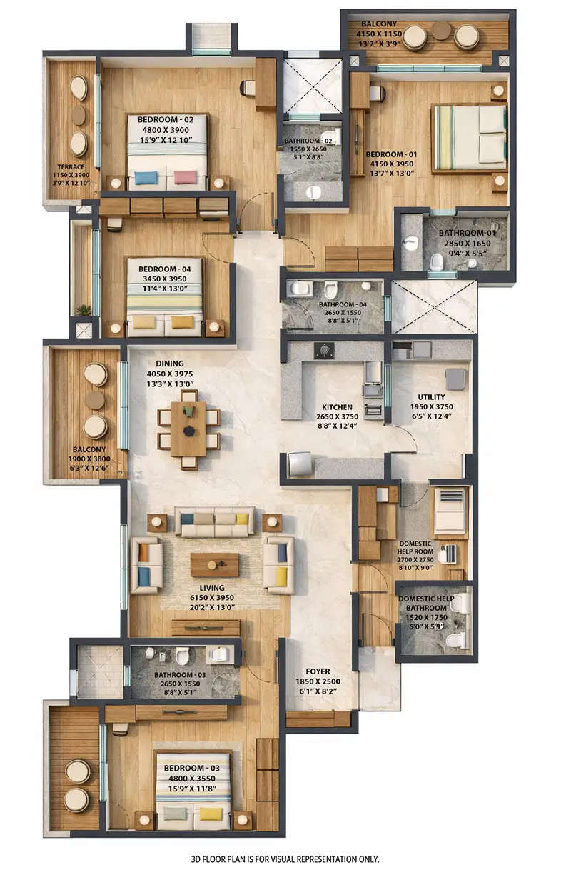Floor plan for 4 BHK