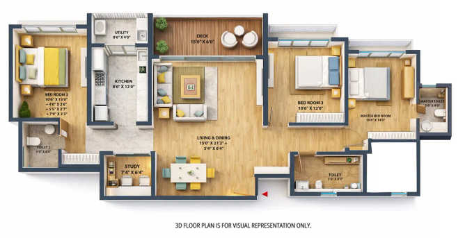 Lodha Altero Wakad - Floor plan 3.5 BHK 1391 Sq.ft