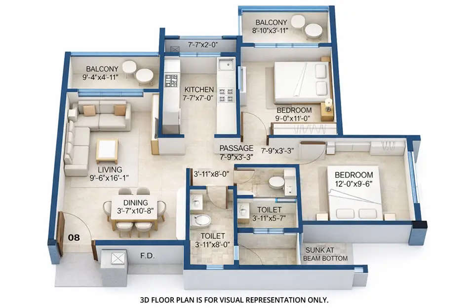 Floor plan for 2 BHK