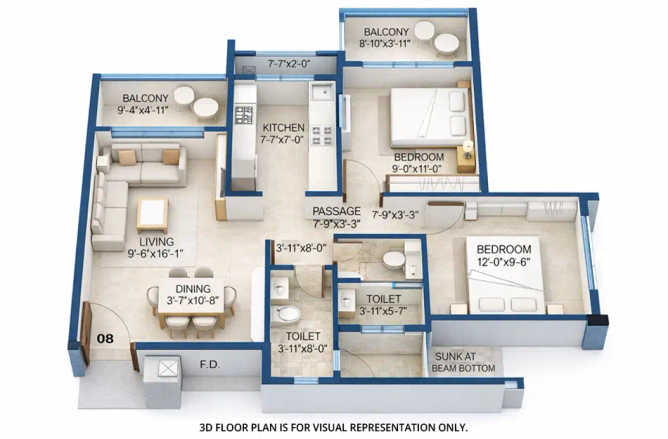 Tharwani Ariana Ambernath - Floor plan 2 BHK 485 Sq.ft