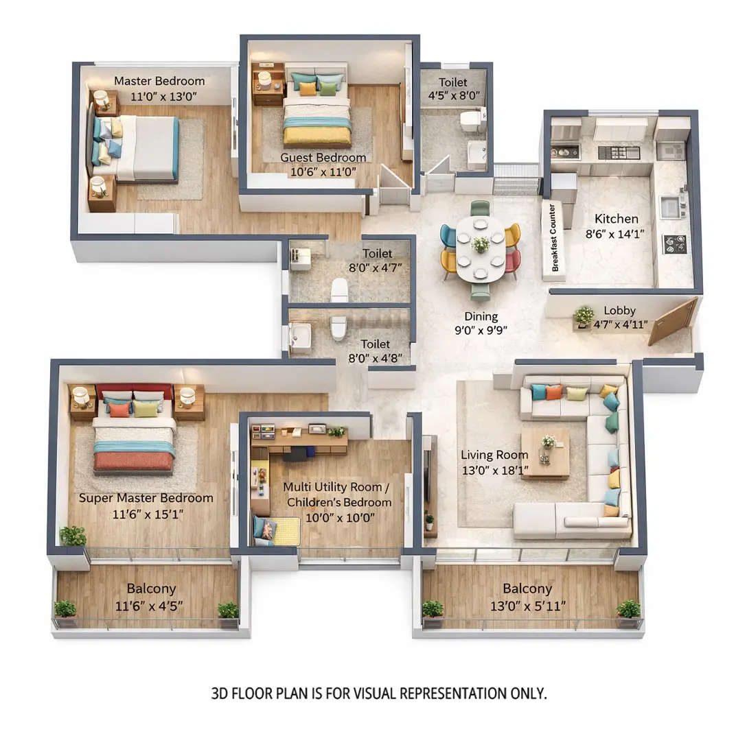 Floor plan for 3.5 BHK